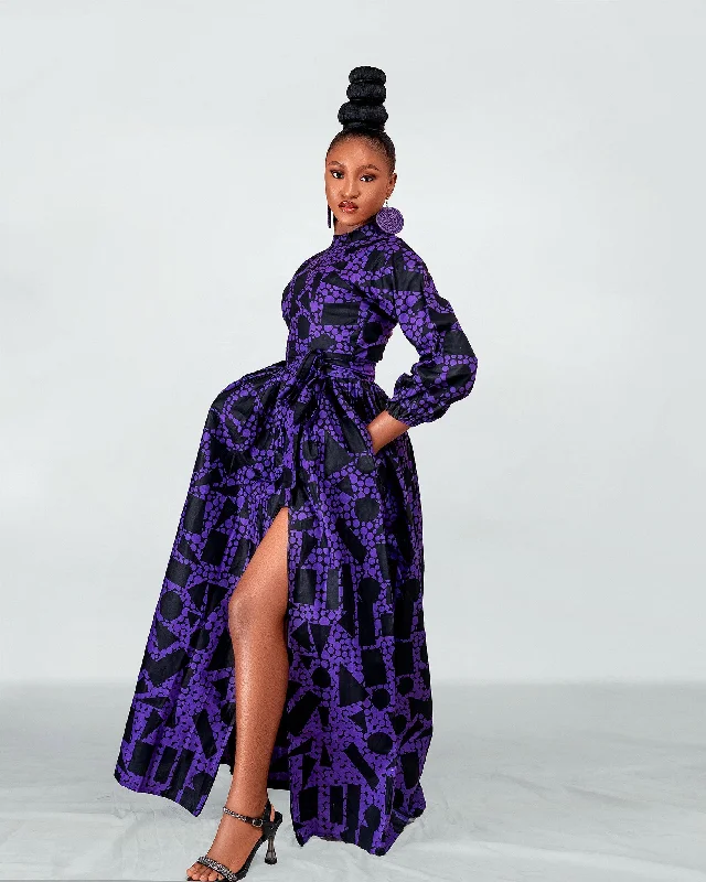 Mid - Week Surprise Raya Ankara Maxi Dress | Purple and Black African Print