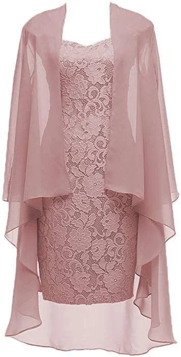 Anniversary Sale Dusty Pink Short Lace Mother of the Bride Dress with Jacket Formal prom Gowns  cg6520