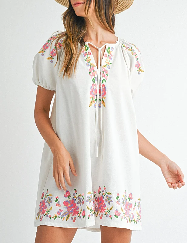 Trendy Street Style Gretchen Ivory Embroidered Mini Dress