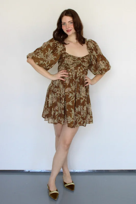 Special Offer Goldenrod Puff Sleeve Mini Dress