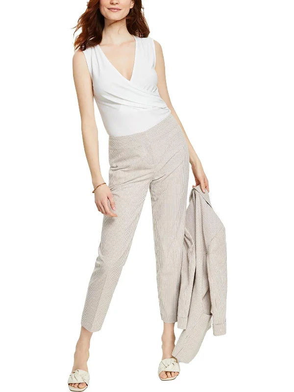 Playful Elegance Womens Striped Textured Cropped Pants