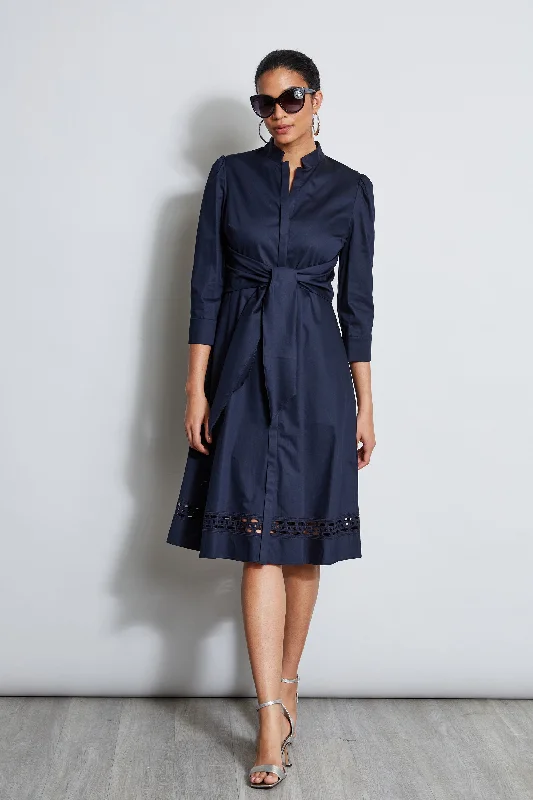 Seasonal Trend Tie Cotton Midi Dress