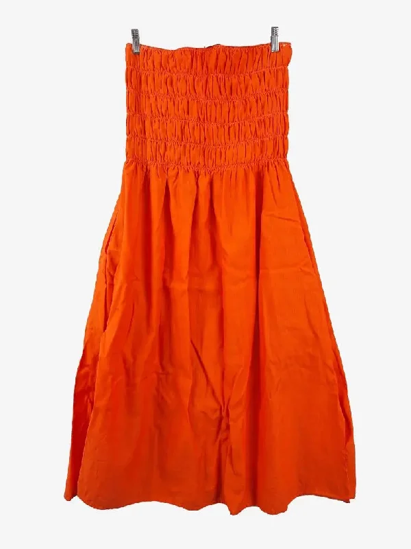 First Order Discount The Lullaby Club Vibrant Orange Shirred Midi Dress Size L