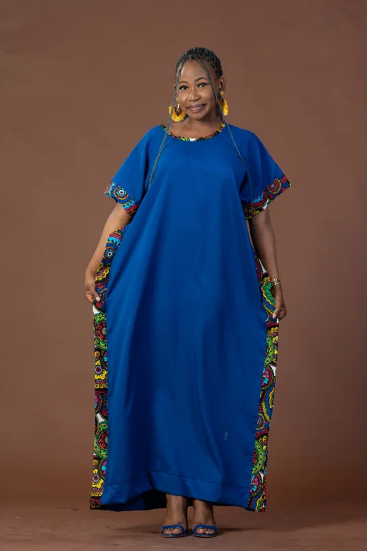 Fashion-Forward Ginika Maxi Dress | Blue and Ankara African Print