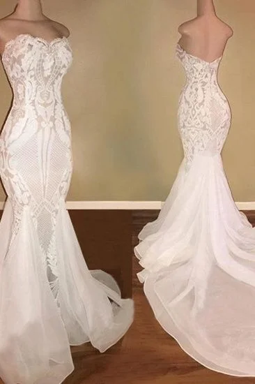 Limited Stock White Mermaid Wedding Dresses With Appliques Tulle Ruffles Bridal Gowns Prom Dress    cg22386