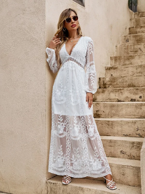 Chic Styles BerriesJam - Greek Myth Lace Lantern Sleeve Maxi Dress