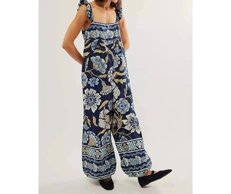 Cottagecore Rustic Charm Style Bali Albright Jumpsuit In Navy Combo