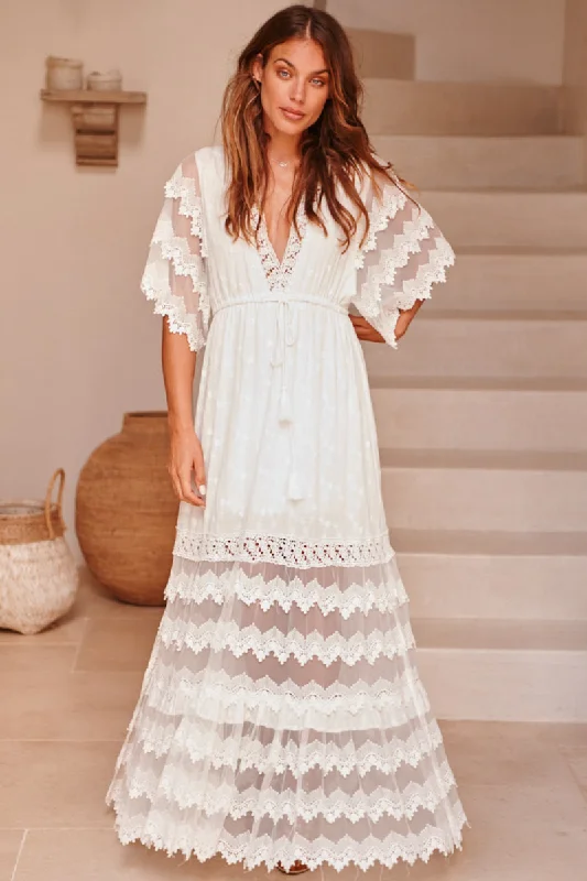 Dreamy Draping Bungalow Maxi Dress - White Jaase