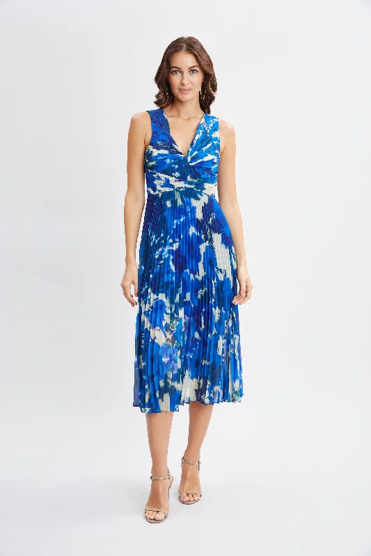 Casual Chic Garden Printed Twist Midi Dress