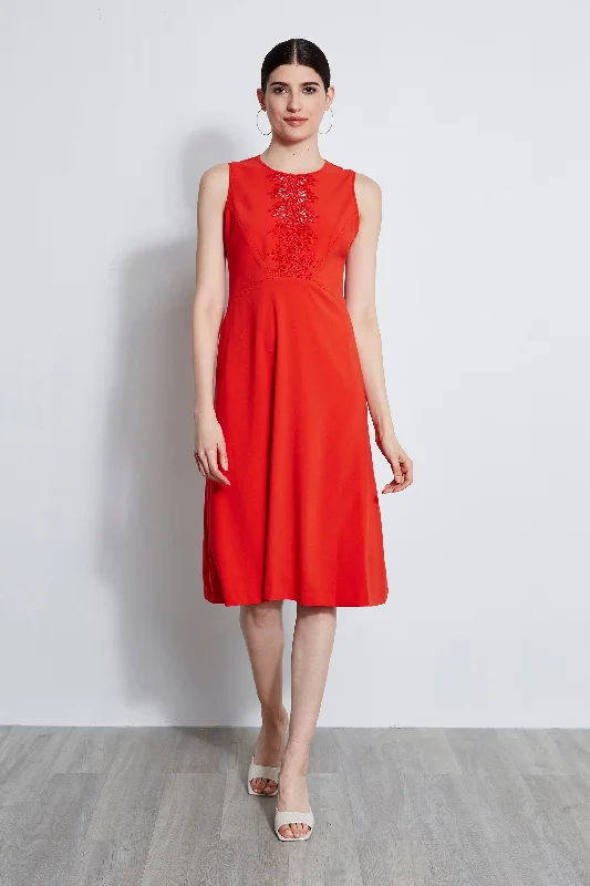 Feminine Elegant Lace Applique Midi Dress