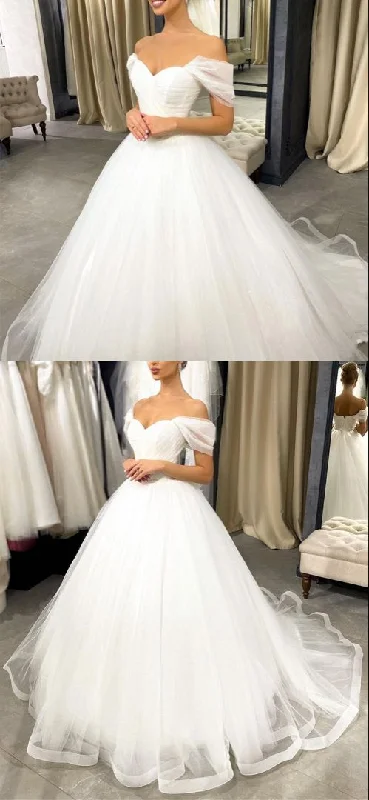 Budget Saver Simple princess wedding dresses tulle off the shoulder ball gown prom dress for women   cg22014