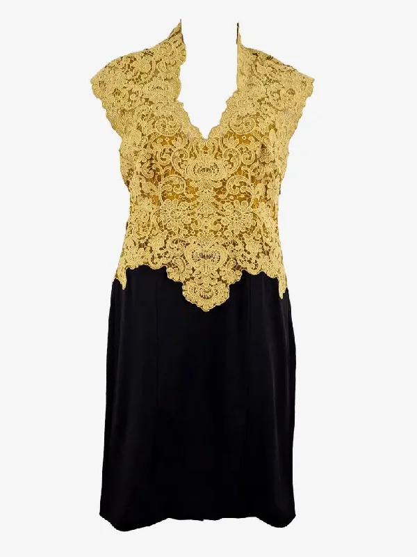 Y2K Nostalgic Fashion Look Karen Millen Gold Lace Tailored Cocktail Midi Dress Size 16