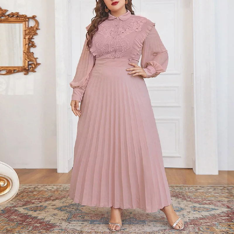 Fashion Forward Outfits BerriesJam - 2024 Plus Size Long Sleeve Soild Color Party Maxi Dress