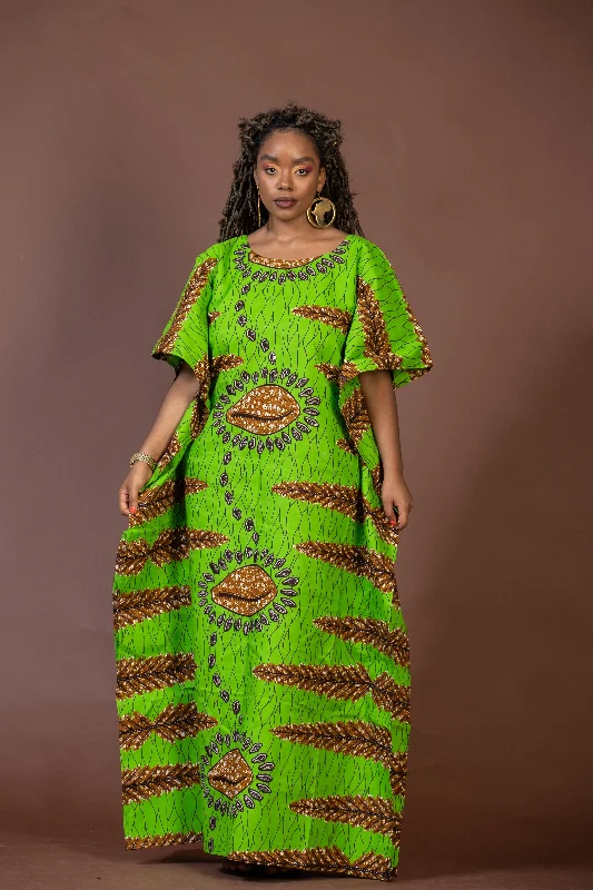 Fashion Deal Geni Ankara Maxi Dress | Green and Brown African Print