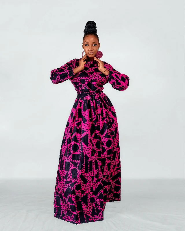 Last Chance Sale Royalty Ankara Maxi Dress | Pink and Black African Print