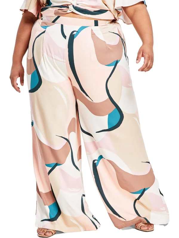 Dreamy Aesthetic Plus Womens High-Rise Printed Wide Leg Pants