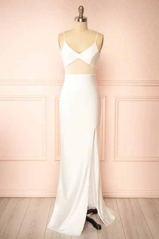 Modern Glamour Angelina Ivory | Maxi Dress w/ Mesh Underbust