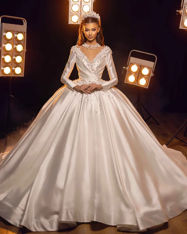 Boutique Styles Long Sleeve White Ball Gown