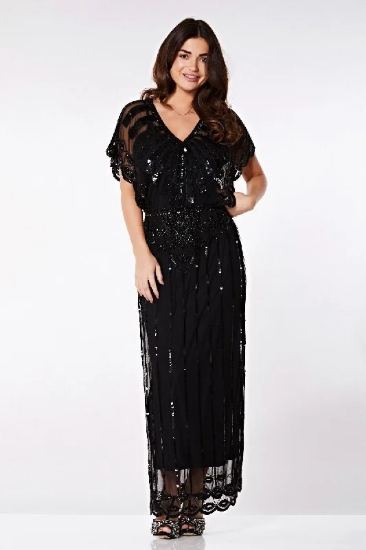 Feminine Flow Gatsby Style Maxi Dress in Black