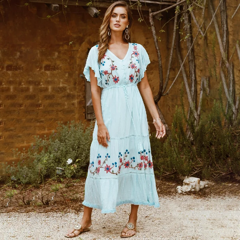 Hot Styles BerriesJam - Flower Blue Ruffle Godness Maxi Dress