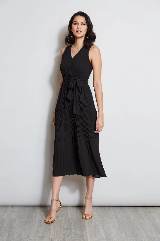 Elegant Attire T-Tahari Pleated Faux Wrap Midi Dress