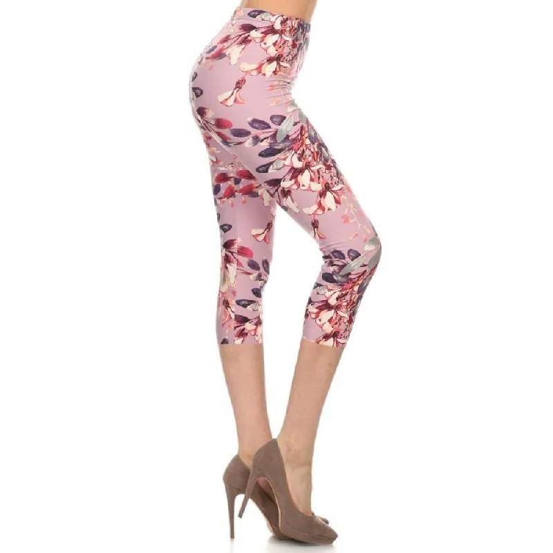 Casual Chic Multi-color Print, Cropped Capri Leggings In A Fitted Style With A Banded High Waist