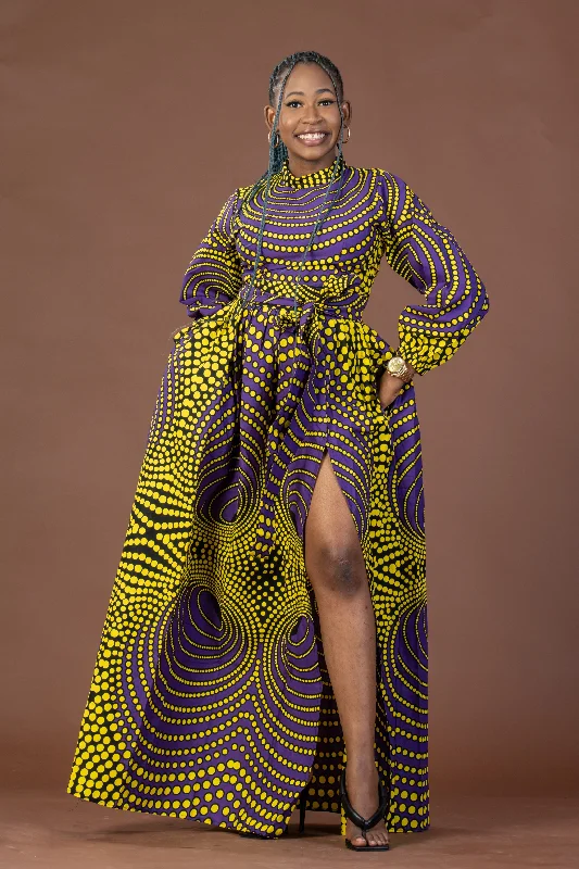 Limited Styles Remy Ankara Maxi Dress | Yellow and Purple African Print