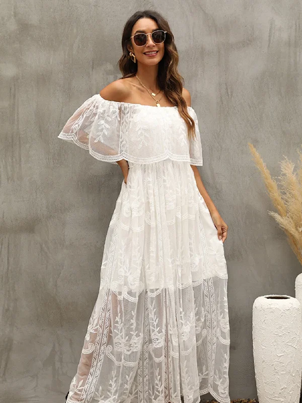 Spring Fashion BerriesJam - Off Shoulder Lace See-through Maxi Dresses