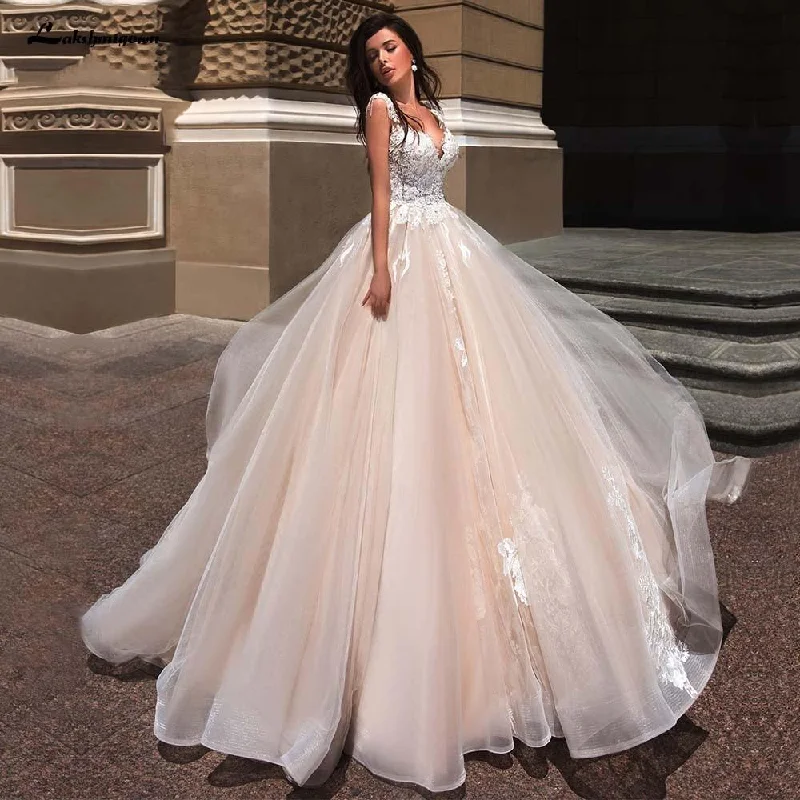 Season Sale Roycebridal Blush Pink Princess Wedding Dress Elegant Applique