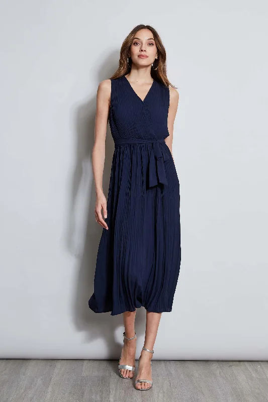 Trendy Fashion For Women T-Tahari Pleated Faux Wrap Midi Dress