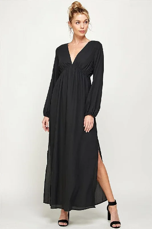 Fashionista Favorites Long Sleeve Side Slit Maxi Dress