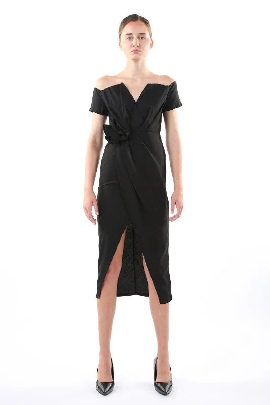 Comfortable Clothes Off Shoulder Wrap Midi Dress