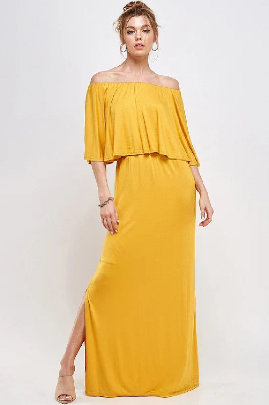 Seasonal Trends Long Off Shoulder Side Slit Maxi Dress