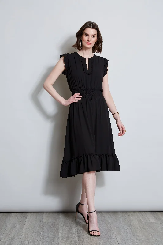 Vintage Look T-Tahari Split Neck Ruffle Midi Dress