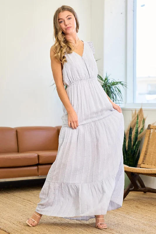 Seasonal Fashion Sleeveless Surplice Tiered Maxi Dress