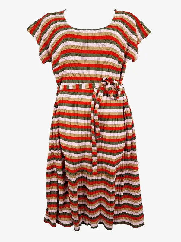 Limited Time Deal Made590 Fitted Striped Ribbed Belted Midi Dress Size XL