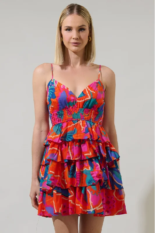 Parisian Effortless Chic Style Kahlia Tropics Ruffle Mini Dress