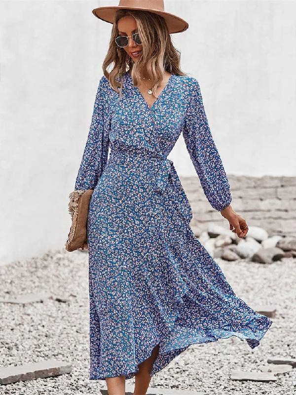 Chic Style BerriesJam - Bandage Belt China Blue Printed Maxi Dress