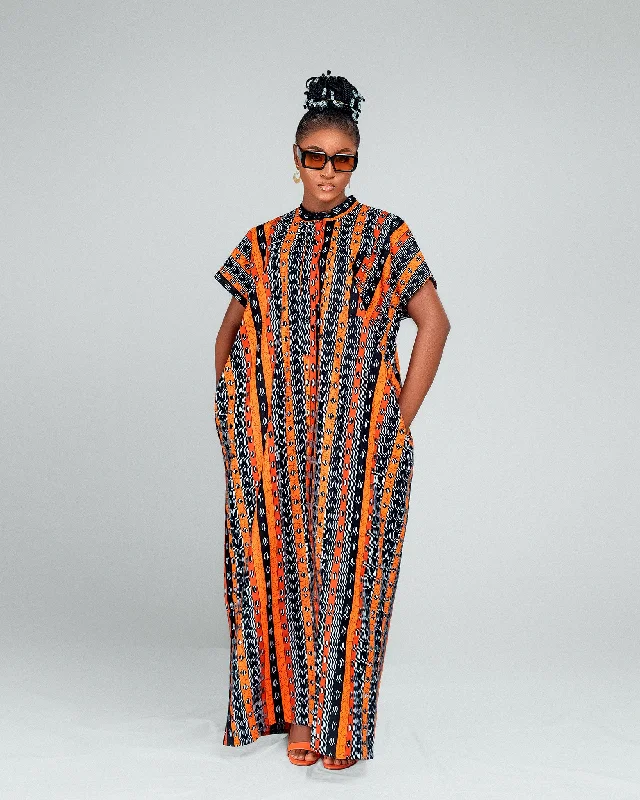 Fashion Sale Pearl Ankara Bubu Maxi Dress | Yellow and Black Multicolored African Print