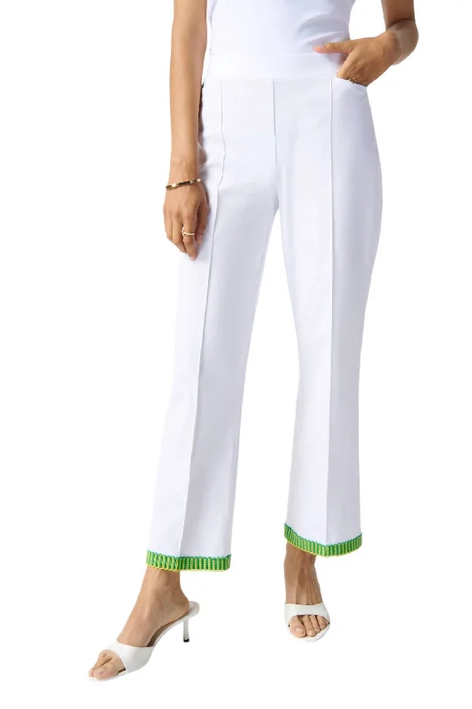 Romantic Flair Embroidered Trim Pants In White/multi