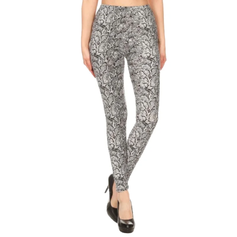 Chic & Cozy Apparel Snakeskin Print, Full Length, High Waisted Leggings In A Fitted Style With An Elastic Waistband