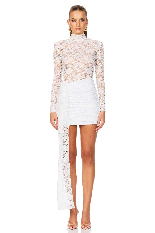 Graceful Cut Nookie Lene Lace LS Mini Dress - White