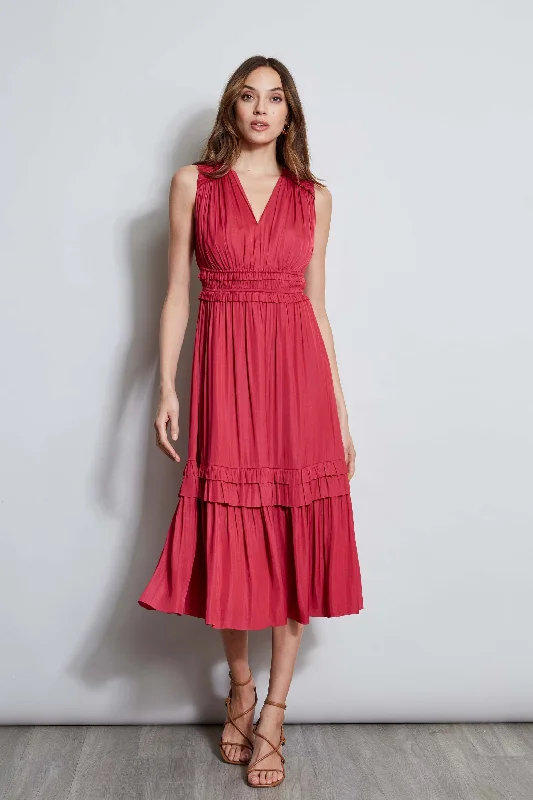 Modern Women's Fashion T-Tahari Smocked Sleeveless Midi Dress