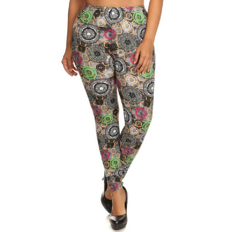 Seasonal Trends Plus Size Abstract Print, Full Length Leggings In A Slim Fitting Style With A Banded High Waist