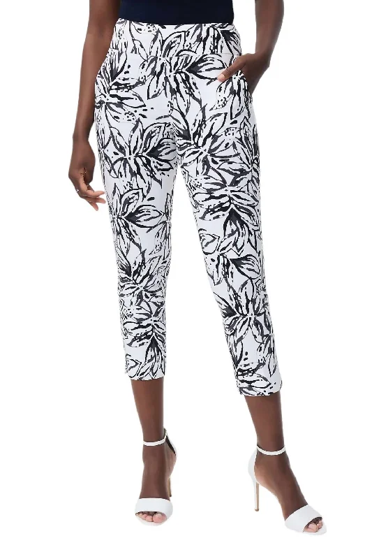 Effortless Style Printed Cropped Microtwill Pants In Vanilla/black