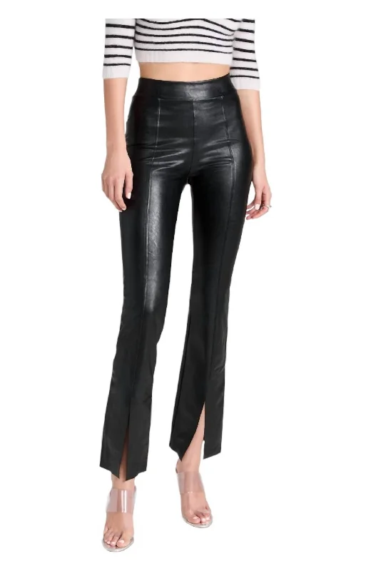 Chic Everyday Wear Faux Leather Split Front Pants In Black