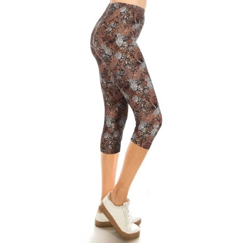 Trendy Women's Wear Printed, High Waisted, Capri Leggings With An Elasticized Waist Band