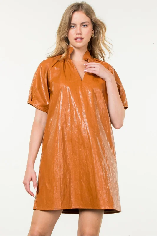 Anniversary Sale Honeycrisp Pleather Mini Dress in Rust