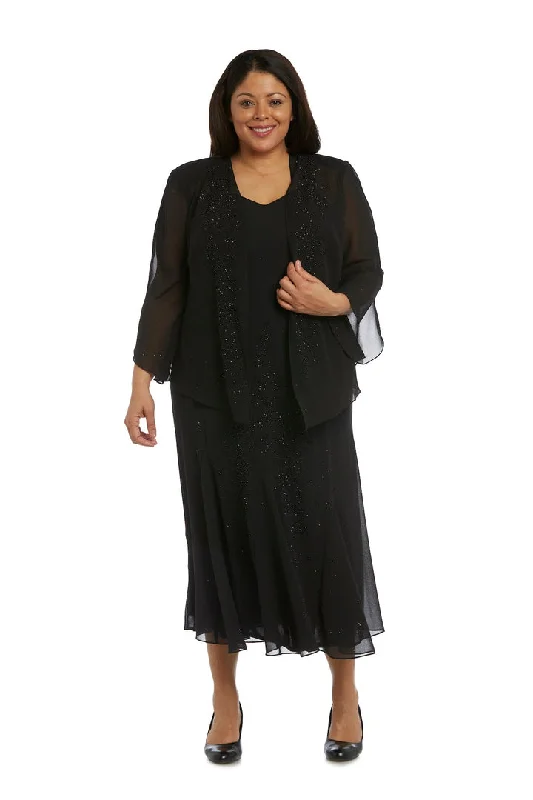 Runway Inspired Wear R&M Richards 858260 Plus Size Beaded Jacket Midi Dresses