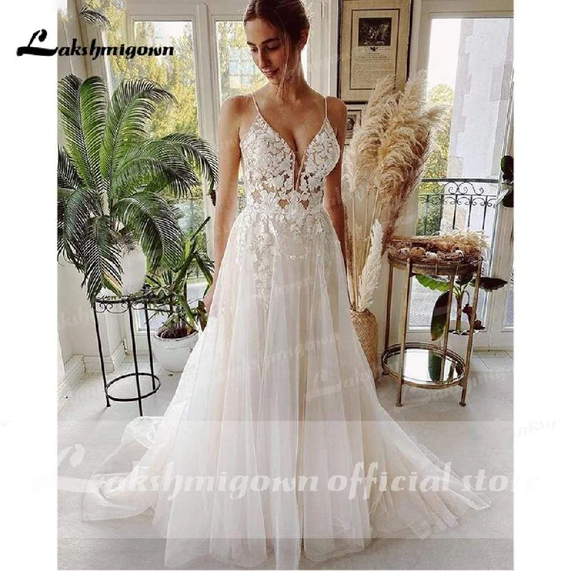 Chic & Cozy Apparel Roycebridal Beach Wedding Dresses Tulle Long Lace Beach Bridal Gown